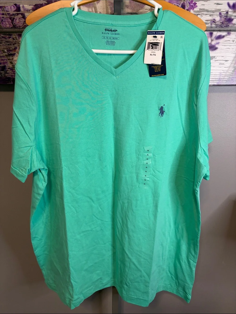 Polo by Ralph Lauren Men's V-Neck Tee in Aqua Green NWT Size XL